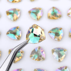 Luminous Green Trilliant Shape High Quality Glass Sew-on Rhinestones