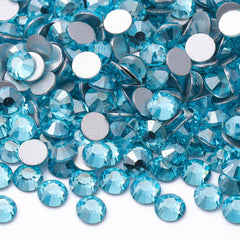 Star Aquamarine Glass FlatBack Rhinestones Silver Back