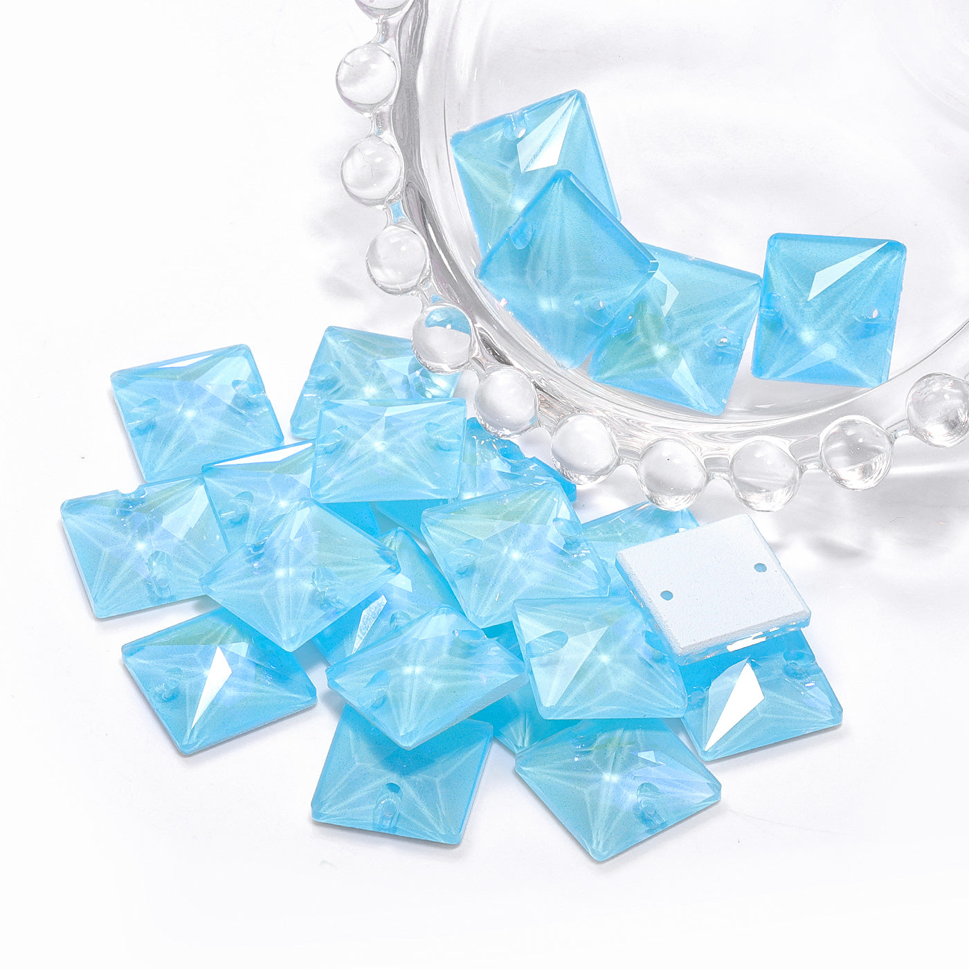 Electric Neon Aquamarine Square Shape High Quality Glass Sew-on Rhinestones