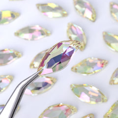 Luminous Green Diamond Leaf Shape High Quality Glass Sew-on Rhinestones