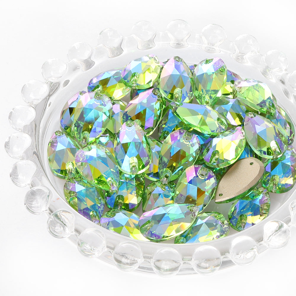 Peridot Shimmer Drop Shape High Quality Glass Sew-on Rhinestones