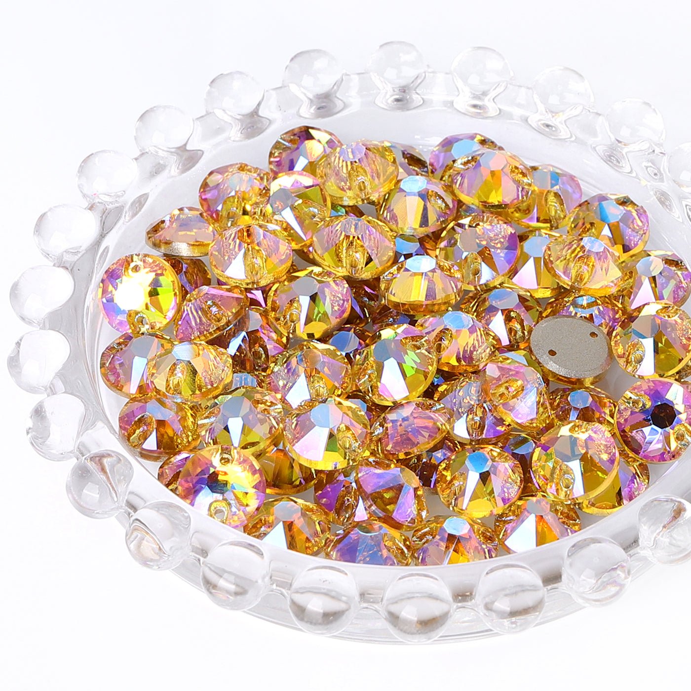 Light Topaz Shimmer XIRIUS Round Shape High Quality Glass Sew-on Rhinestones