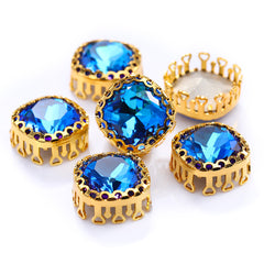 Bermuda Blue Cushion Square Shape High-Quality Glass Sew-on Nest Hollow Claw Rhinestones