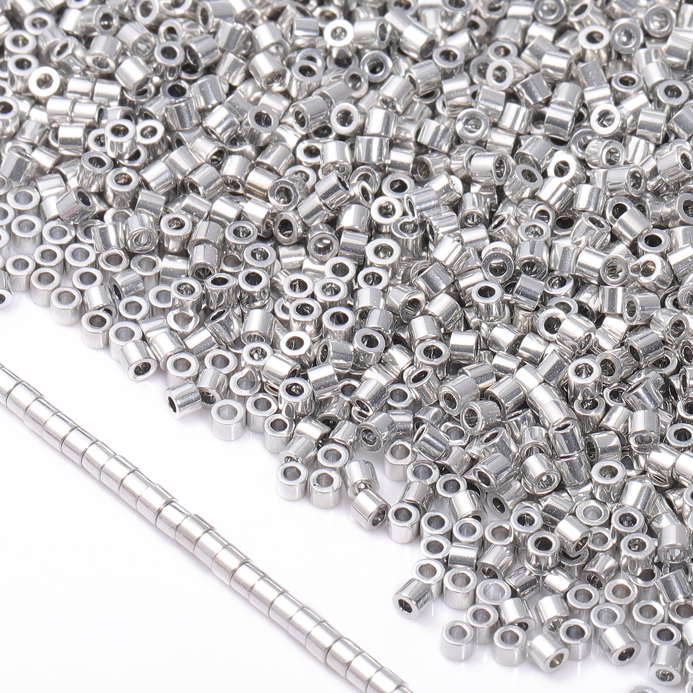 Metallic Silver Luster Color Hight Quality Glass Cylinder Seed Beads 1.6 MM Size JS3001