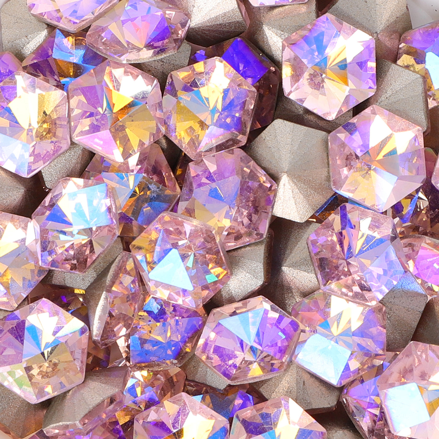 Pink AB Hexagon kaleidoscope Shape Glass Pointed Back Fancy Rhinestones