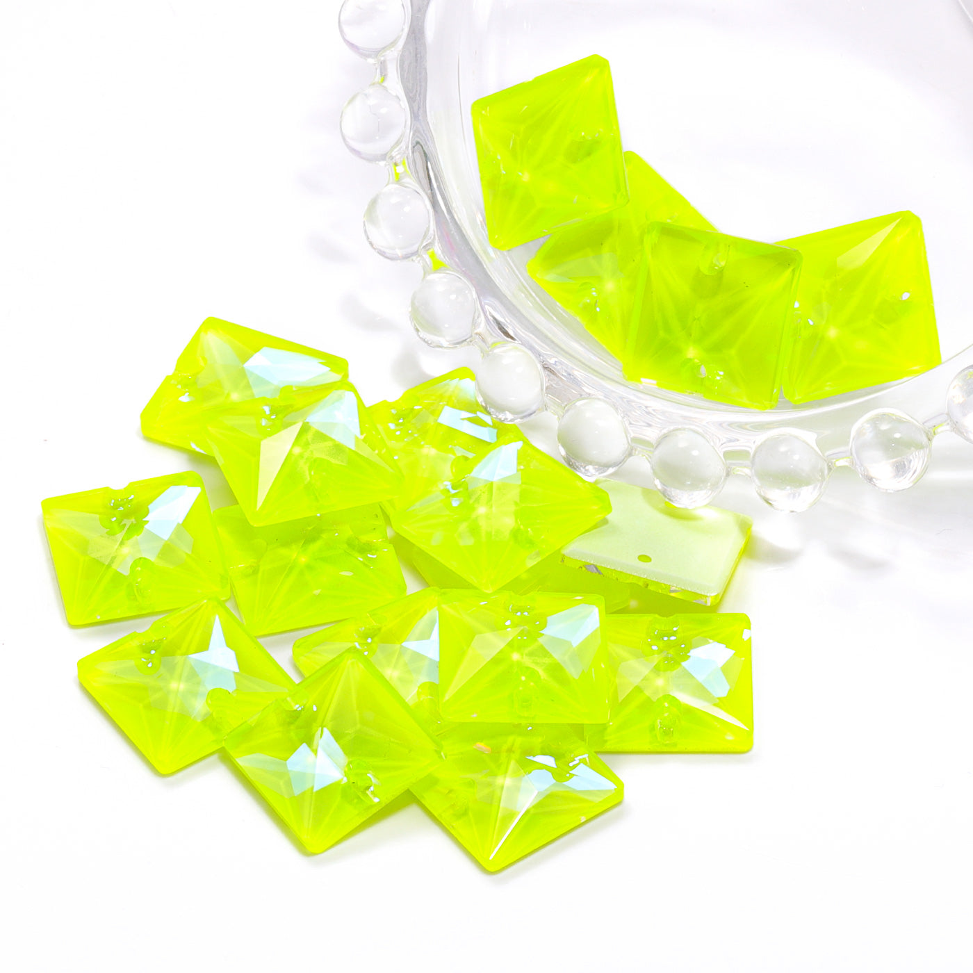 Electric Neon Jonquil Square Shape High Quality Glass Sew-on Rhinestones