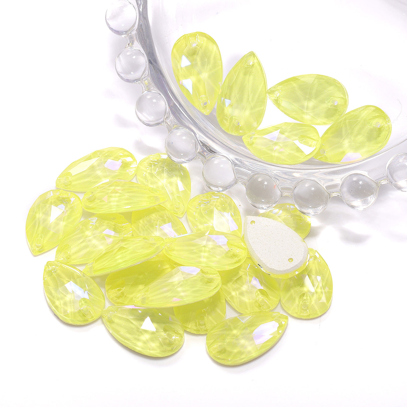 Electric Neon Light Topaz Drop Shape High Quality Glass Sew-on Rhinestones