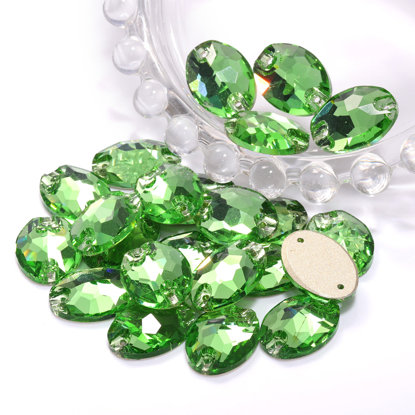 Peridot Oval Shape High Quality Glass Sew-on Rhinestones