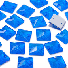Electric Neon Blue Square Shape High Quality Glass Sew-on Rhinestones