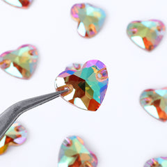 Iridescent Green Heart Shape High Quality Glass Sew-on Rhinestones