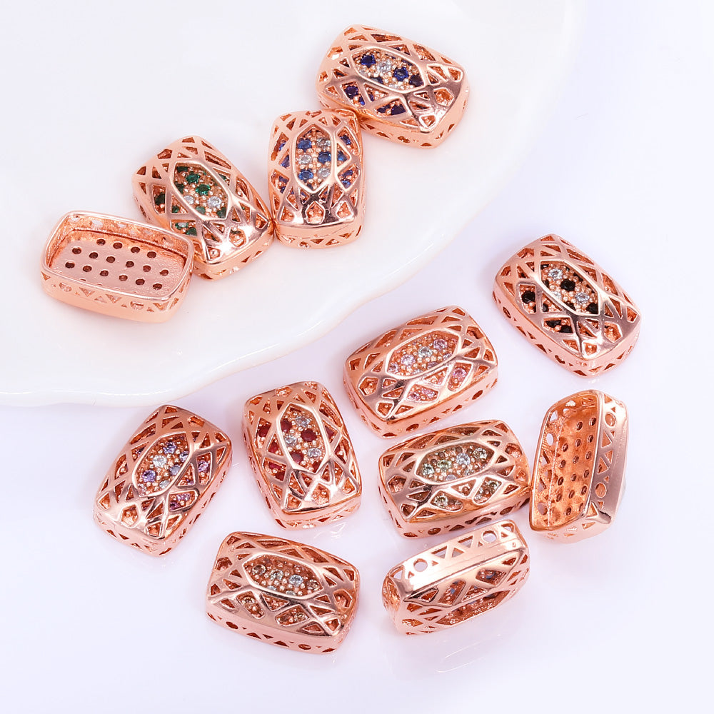 Cushion Rectangle Shape Rose Gold Plated High-Quality Sew-on Alloy Charms Inlaid Cubic Zirconia