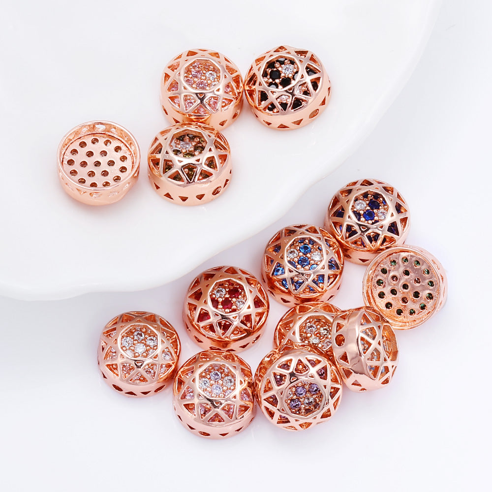 Round Shape Rose Gold Plated High-Quality Sew-on Alloy Charms Inlaid Cubic Zirconia WholesaleRhinestone