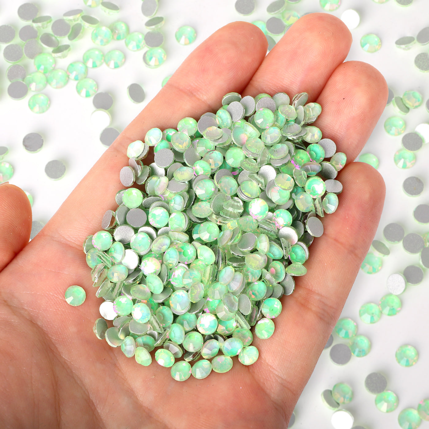 Crystal Green Opal Glass FlatBack Rhinestones Silver Back