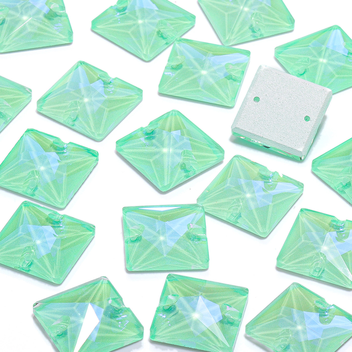 Electric Neon Greenwrap Square Shape High Quality Glass Sew-on Rhinestones