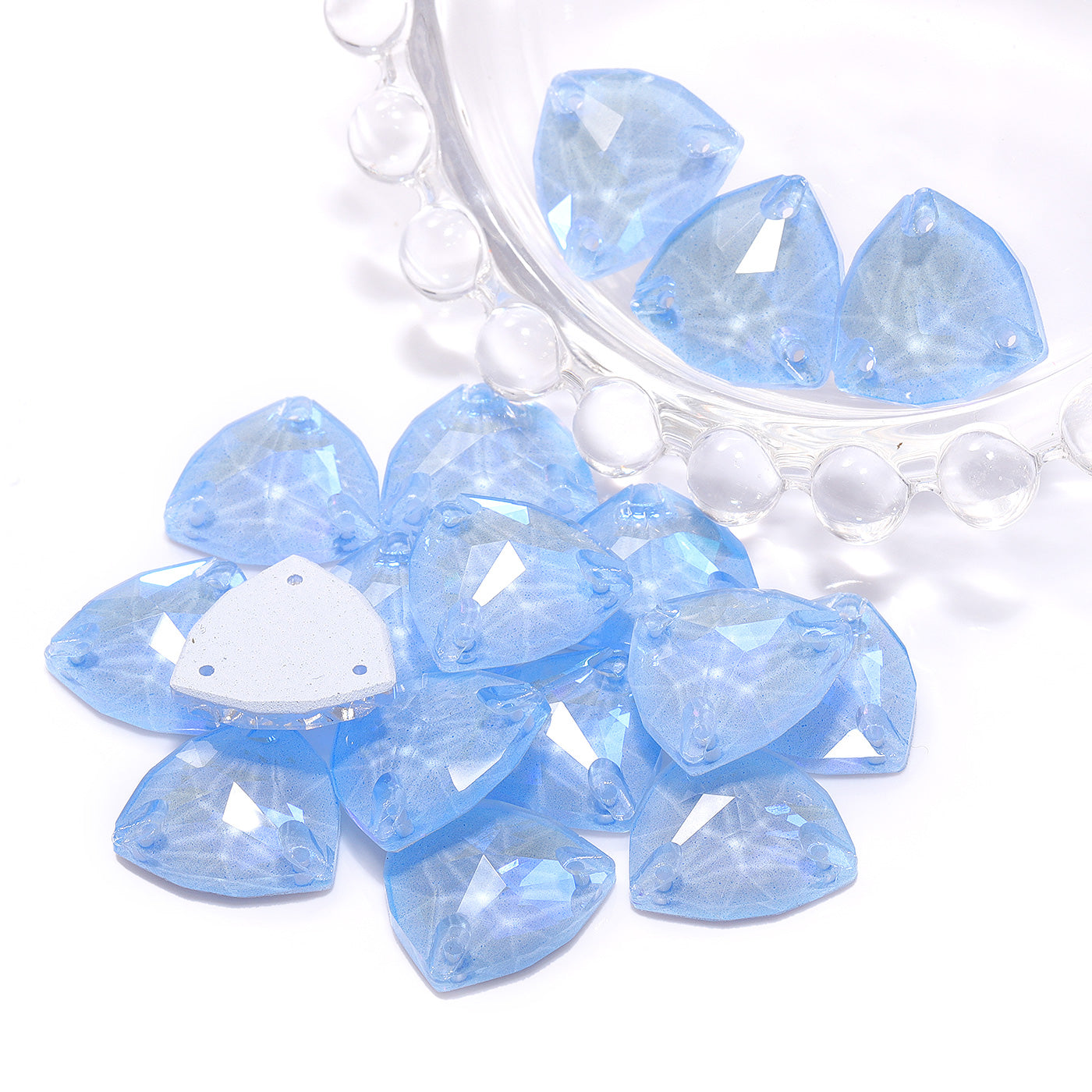 Electric Neon Light Blue Trilliant Shape High Quality Glass Sew-on Rhinestones