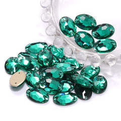 Emerald Oval Shape High Quality Glass Sew-on Rhinestones