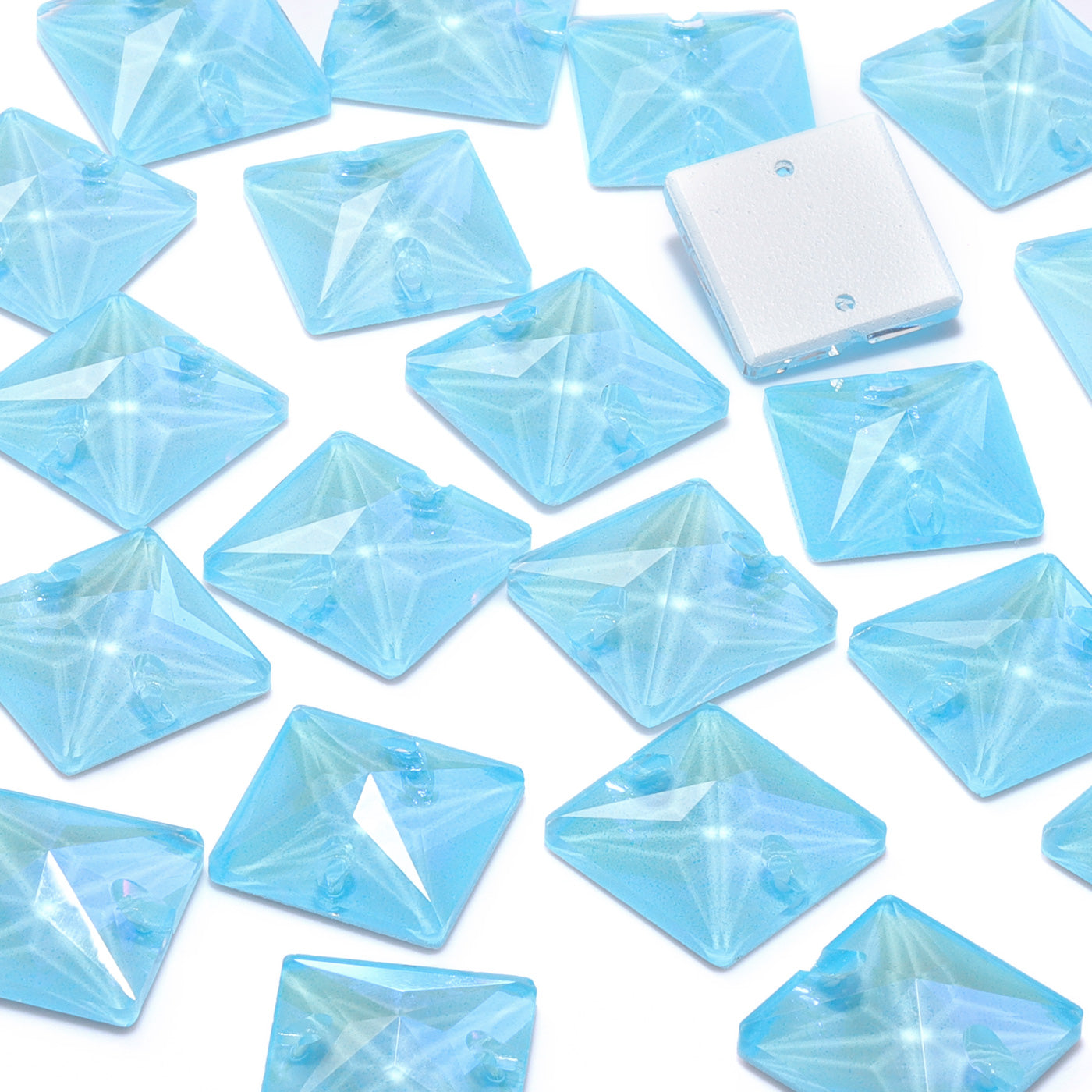 Electric Neon Aquamarine Square Shape High Quality Glass Sew-on Rhinestones