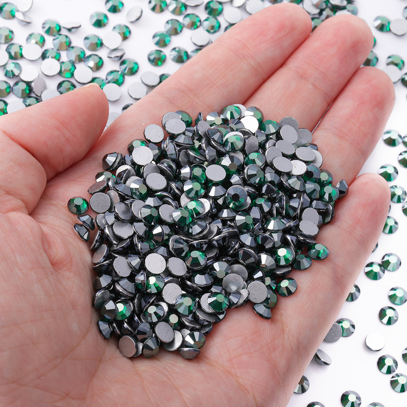 Star Dark Green Glass FlatBack Rhinestones Silver Back