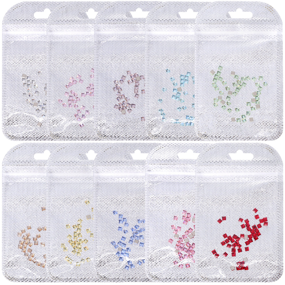 Square Shape Multi Colors Small Size Glass Beveled Flat Back Fancy Rhinestones For Nail Art