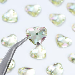 Luminous Green Heart Shape High Quality Glass Sew-on Rhinestones WholesaleRhinestone