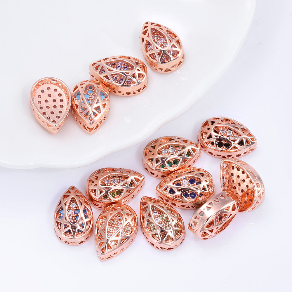 Drop Shape Rose Gold Plated High-Quality Sew-on Alloy Charms Inlaid Cubic Zirconia