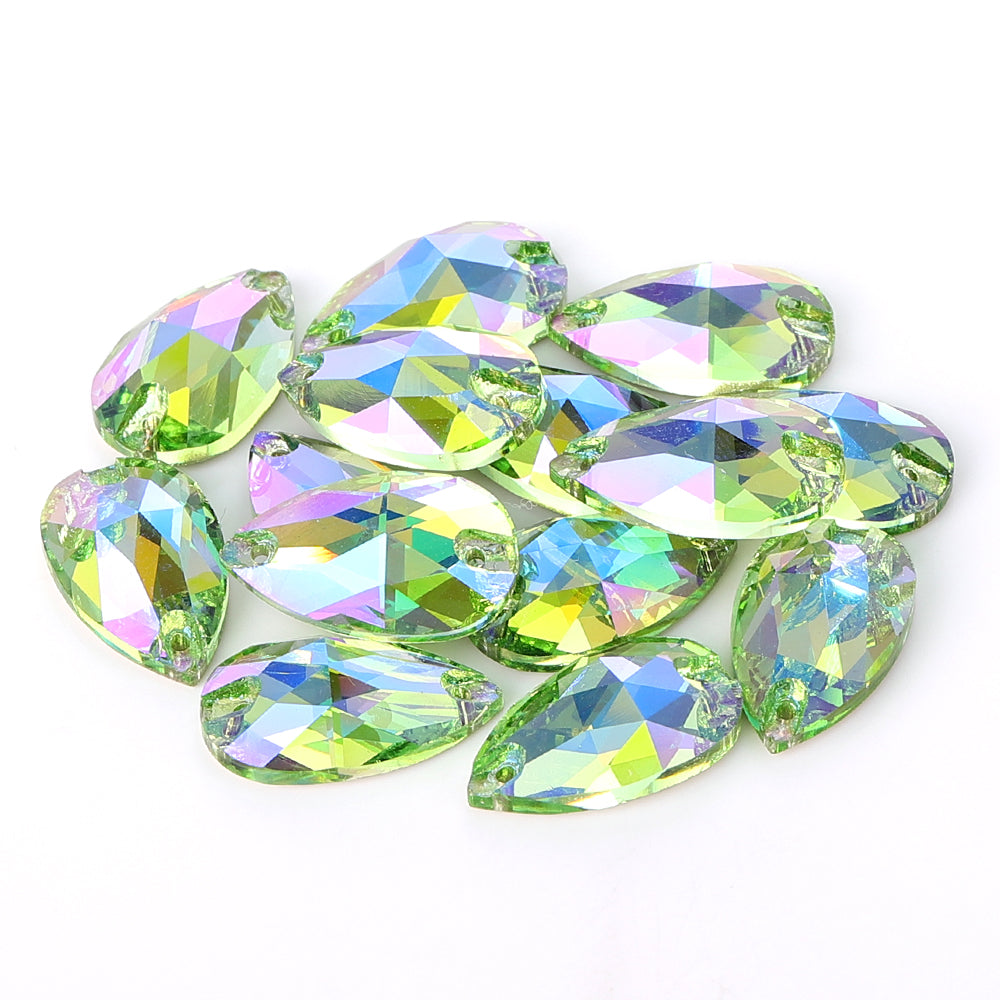 Peridot Shimmer Drop Shape High Quality Glass Sew-on Rhinestones