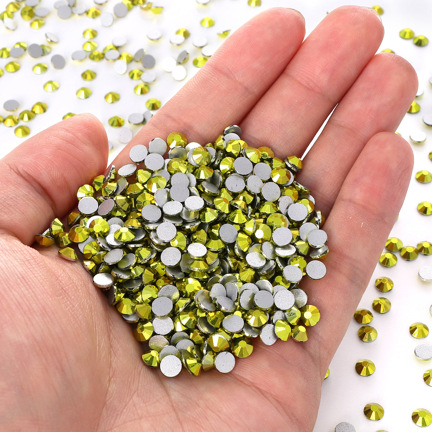 Metallic Lemon Yellow Glass FlatBack Rhinestones Silver Back