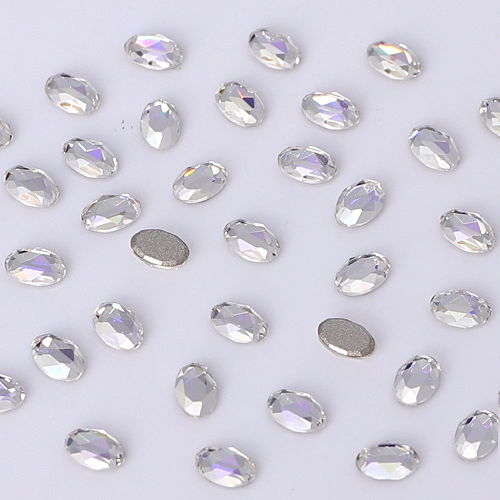 Oval Shape Multi Colors Small Size Glass Beveled Flat Back Fancy Rhinestones For Nail Art