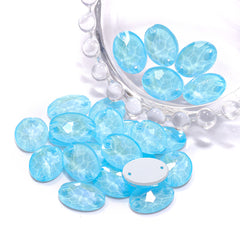 Electric Neon Aquamarine Oval Shape High Quality Glass Sew-on Rhinestones