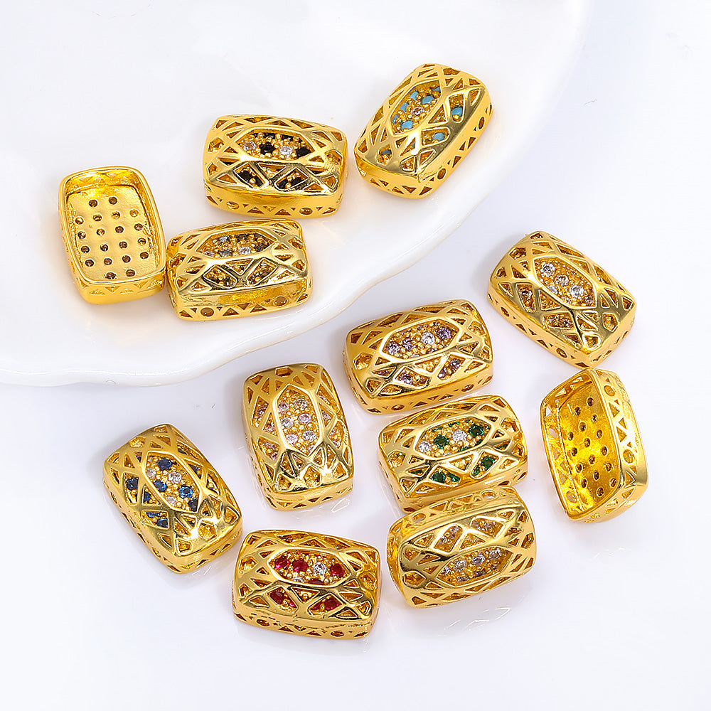 Cushion Rectangle Shape Golden Plated High-Quality Sew-on Alloy Charms Inlaid Cubic Zirconia