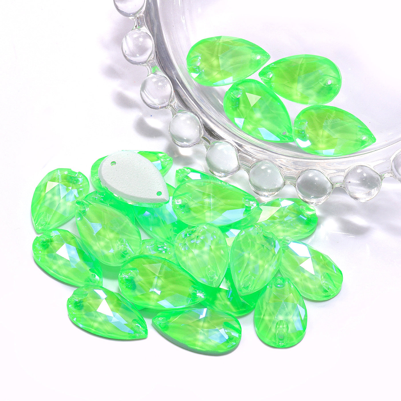 Electric Neon Peridot Drop Shape High Quality Glass Sew-on Rhinestones