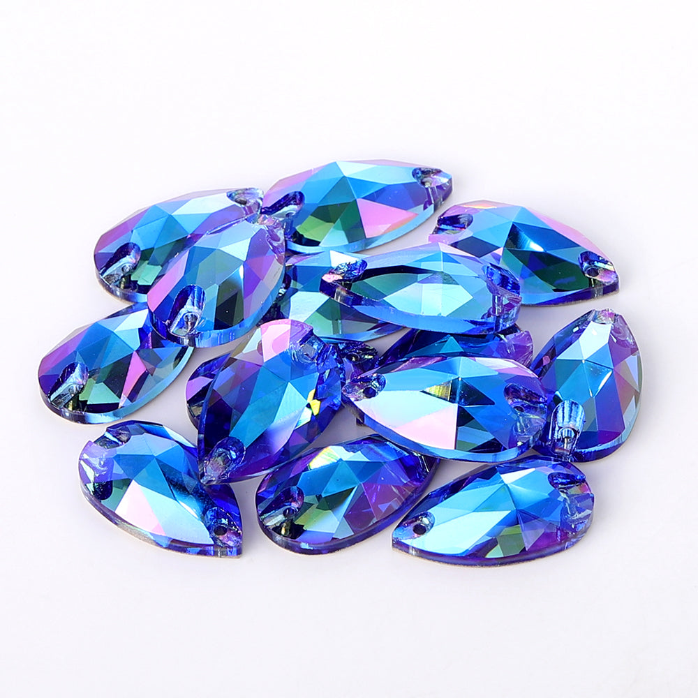Light Sapphire Shimmer Drop Shape High Quality Glass Sew-on Rhinestones