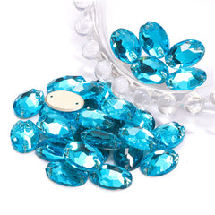 Aquamarine Oval Shape High Quality Glass Sew-on Rhinestones