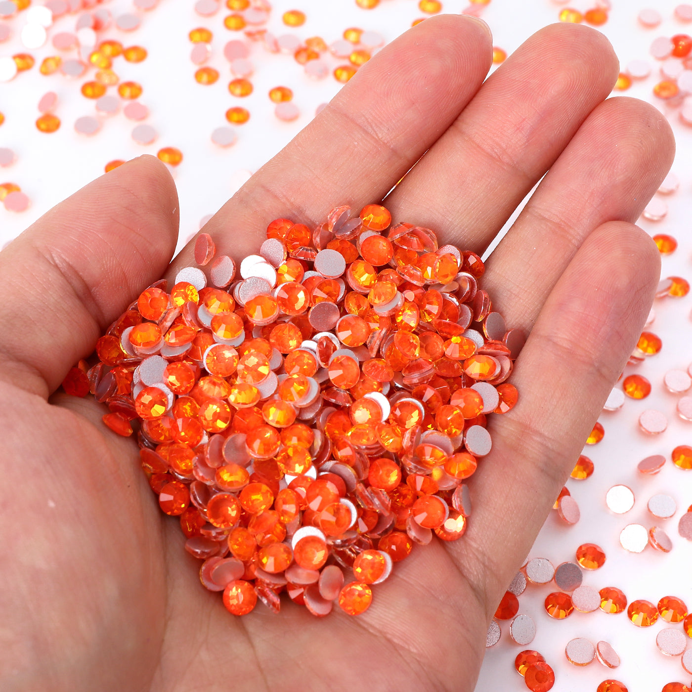 Flashing Bright Orange Glass FlatBack Rhinestones Silver Back WholesaleRhinestone