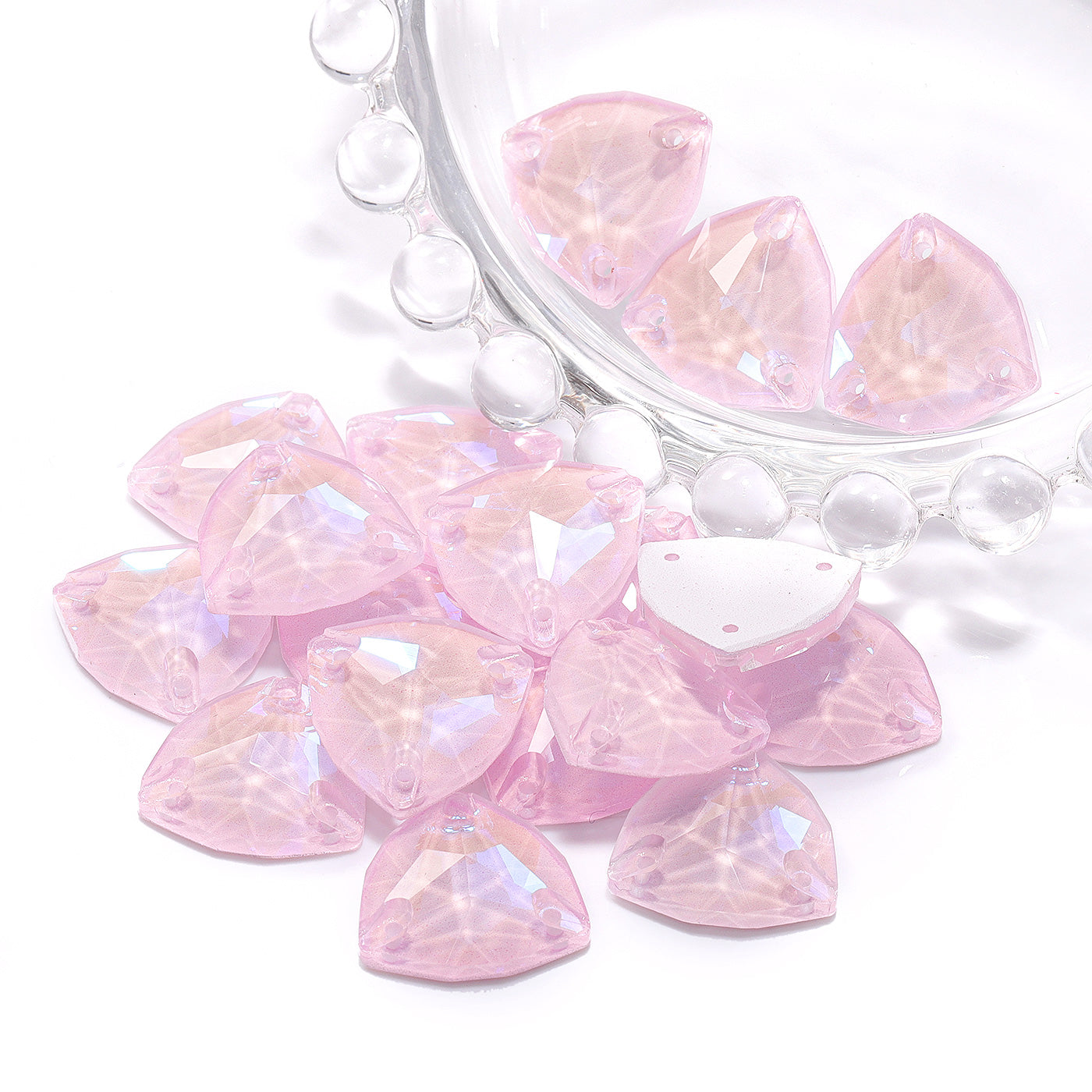 Electric Neon Light Rose Trilliant Shape High Quality Glass Sew-on Rhinestones