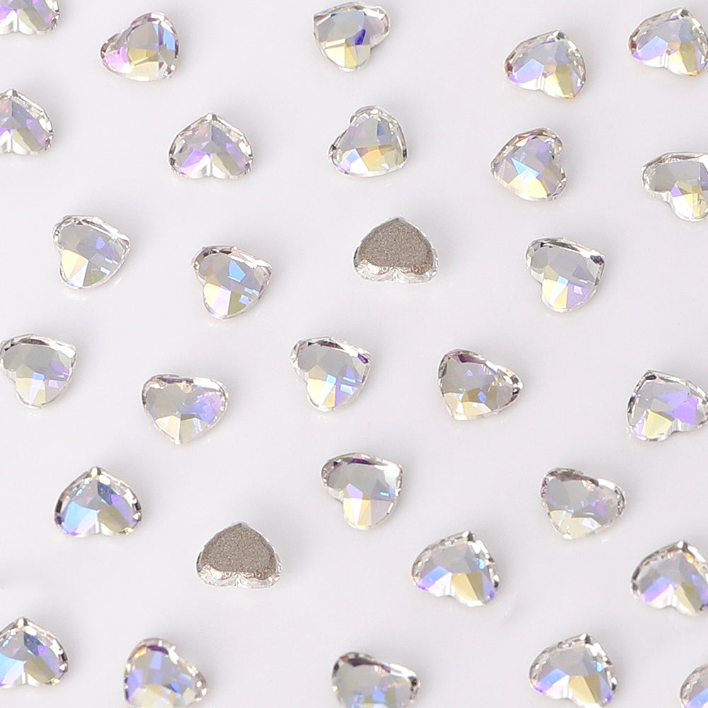 Heart Shape Multi Colors Small Size Glass Beveled Flat Back Fancy Rhinestones For Nail Art