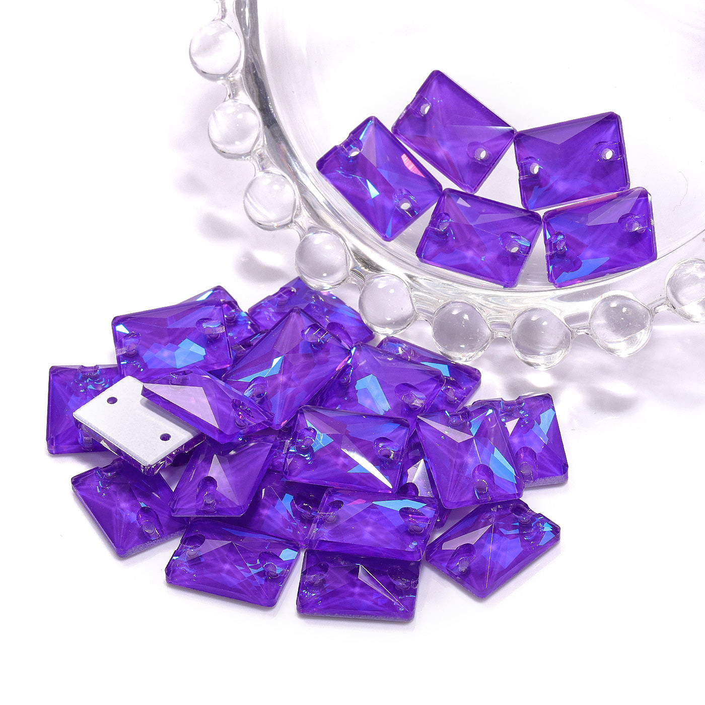 Electric Neon Violet Rectangle Shape High Quality Glass Sew-on Rhinestones