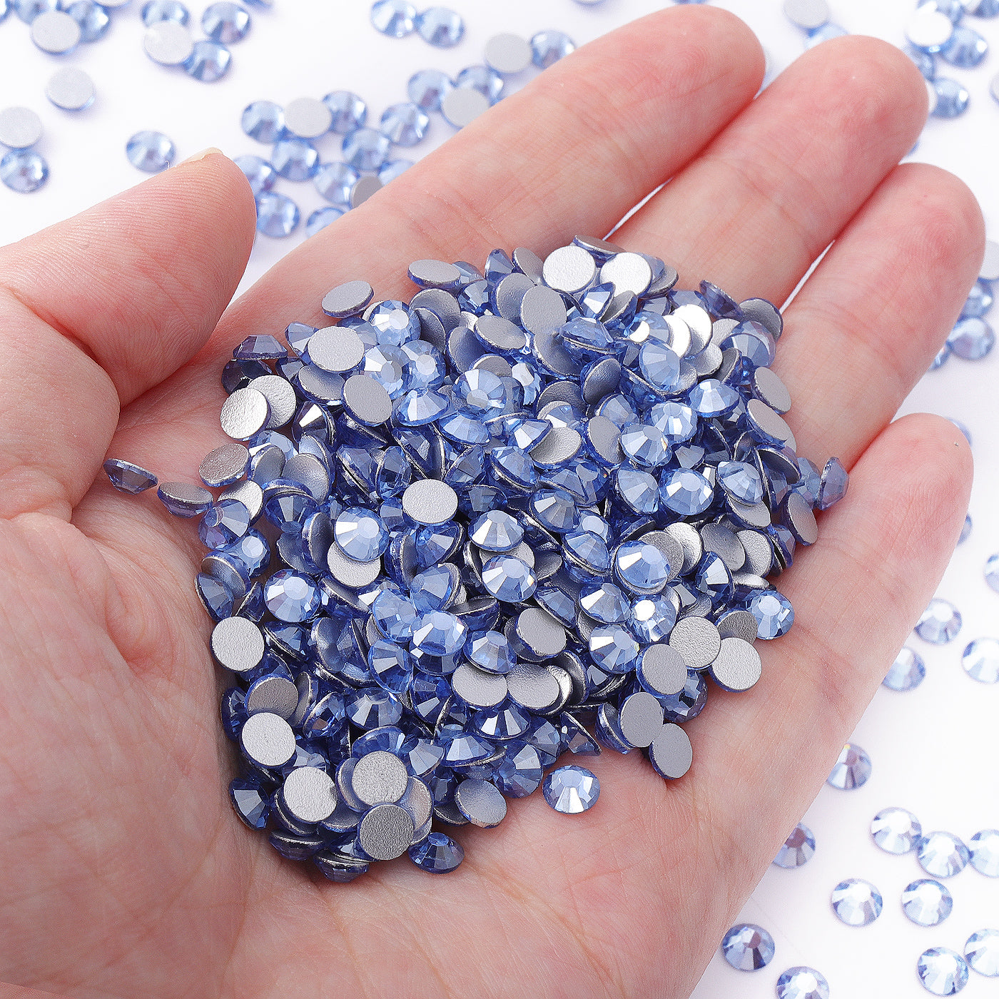 Stella blu chiaro di vetro flatback di strass in argento