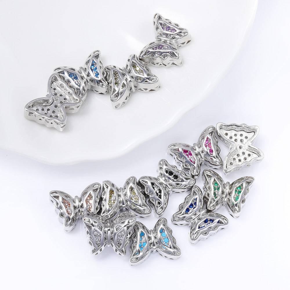 Butterfly Shape Imitation Rhodium Plated High-Quality Sew-on Alloy Charms Inlaid Cubic Zirconia