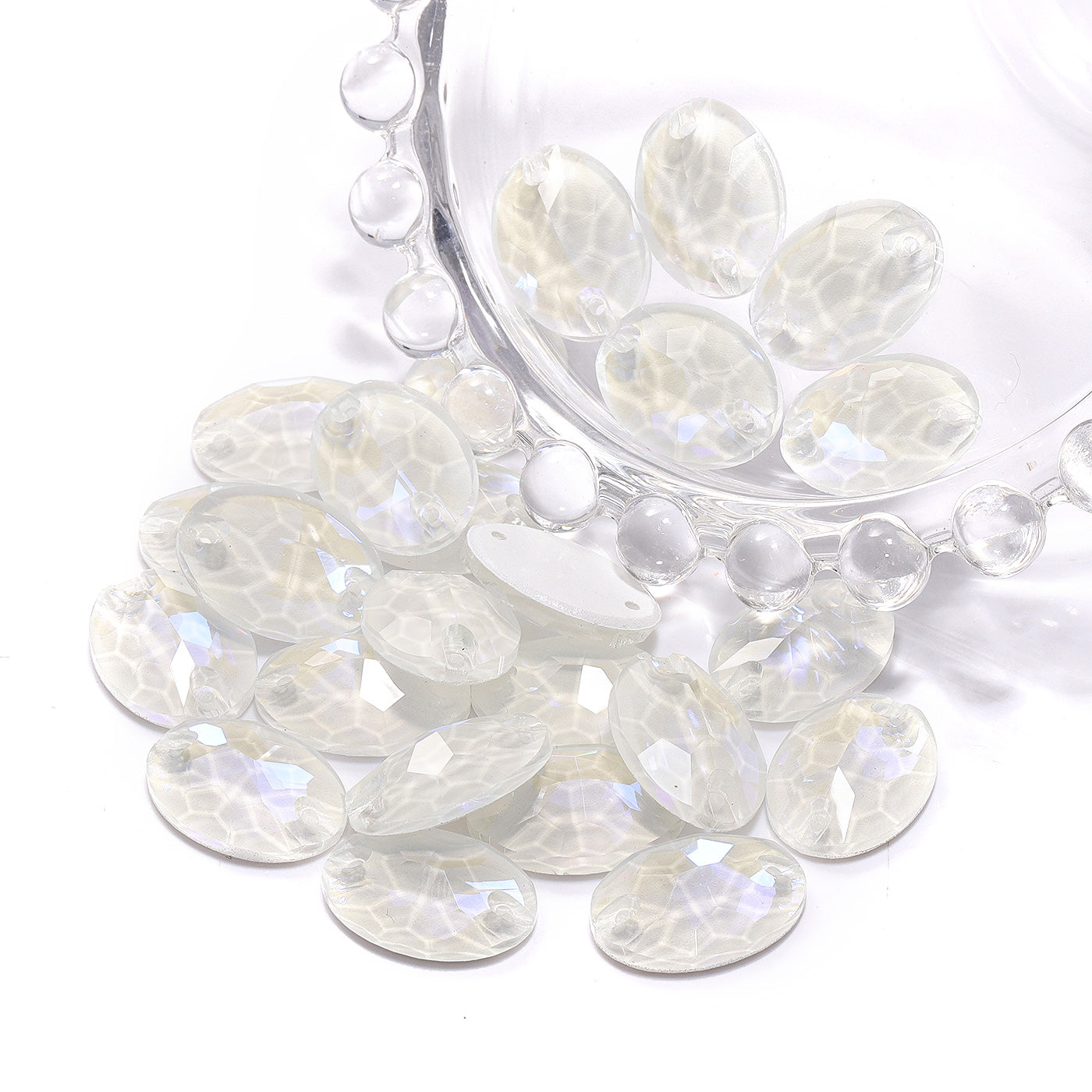 Electric Neon White Oval Shape High Quality Glass Sew-on Rhinestones