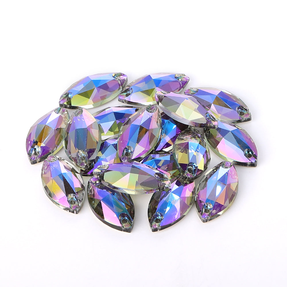 Black Diamond Shimmer Navette Shape High Quality Glass Sew-on Rhinestones