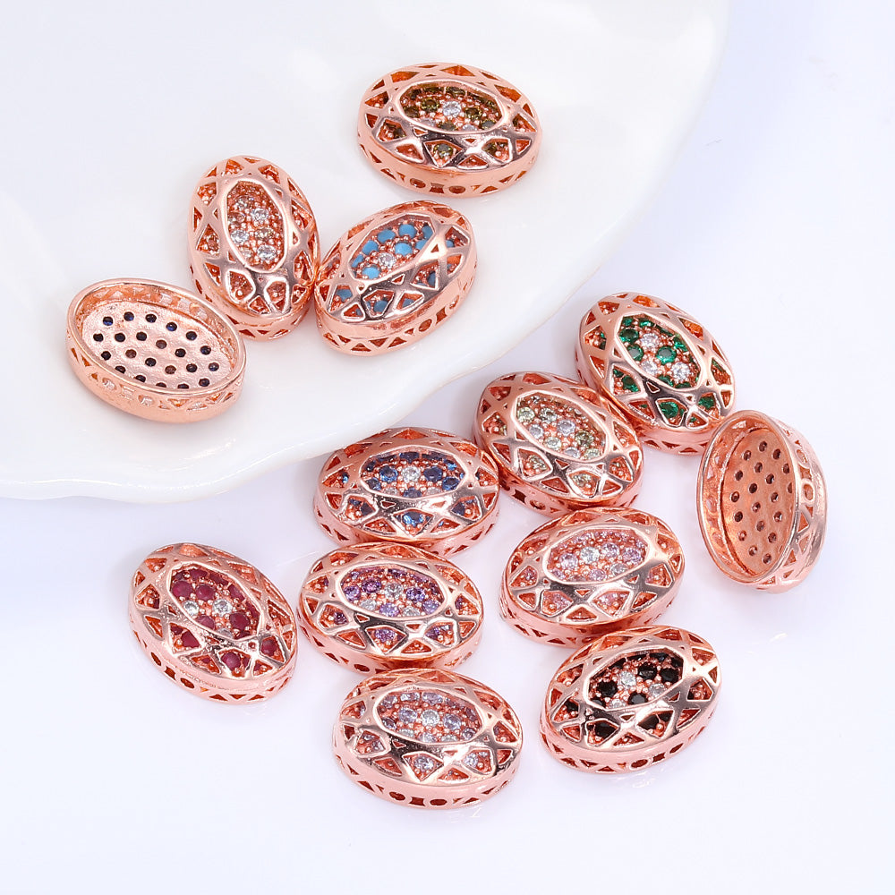 Oval Shape Rose Gold Plated High-Quality Sew-on Alloy Charms Inlaid Cubic Zirconia