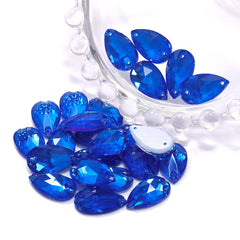 Electric Neon Sapphire Drop Shape High Quality Glass Sew-on Rhinestones
