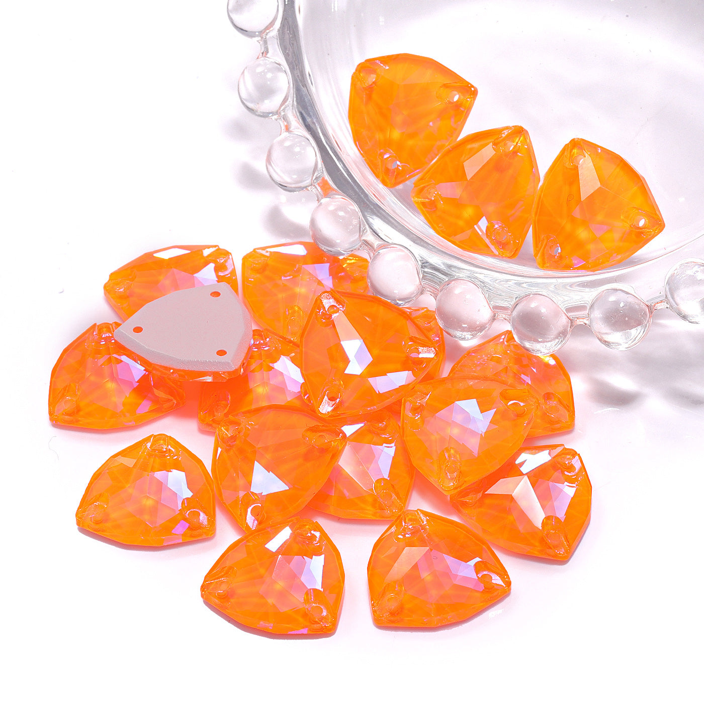 Electric Neon Orange Yellow Trilliant Shape High Quality Glass Sew-on Rhinestones