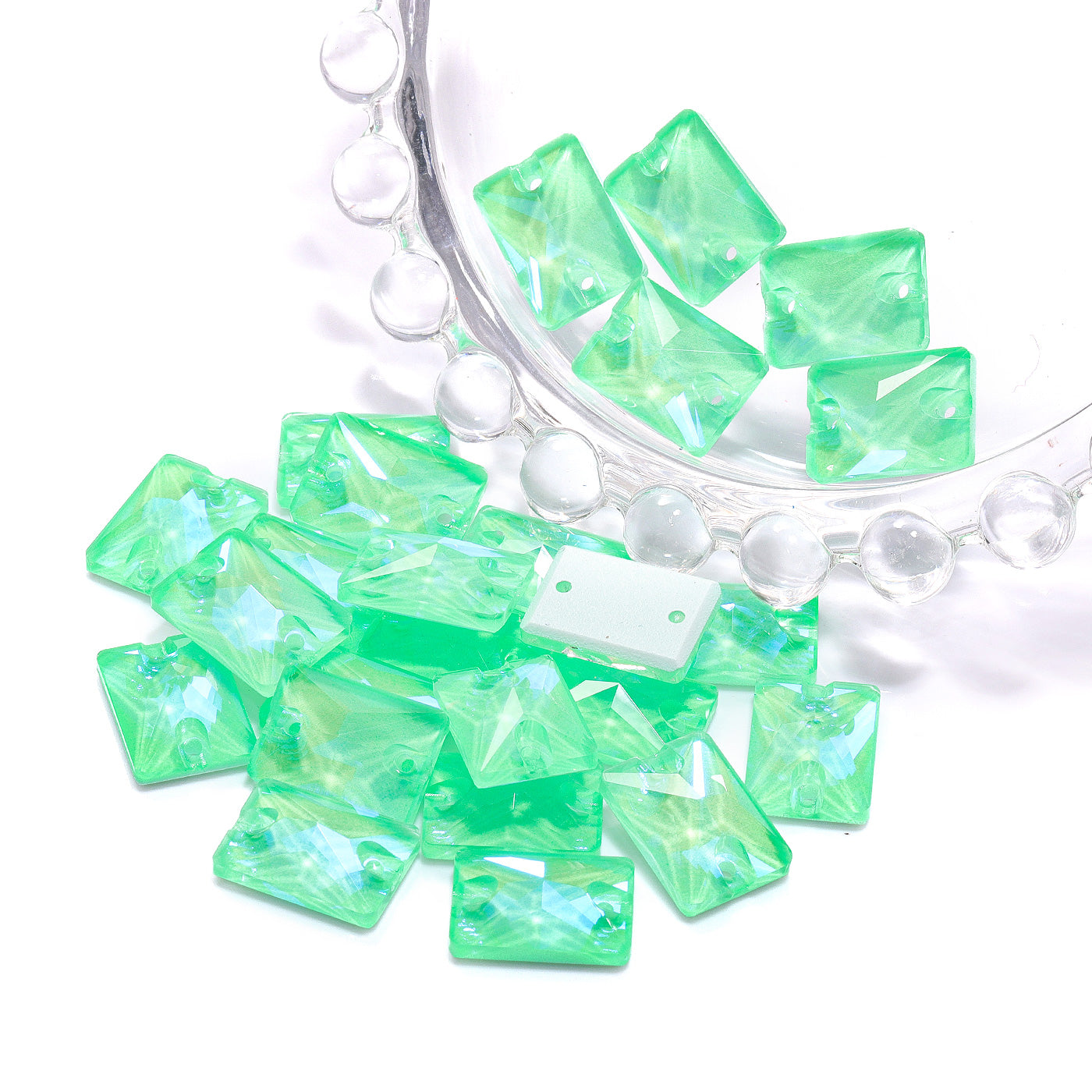 Electric Neon Greenwrap Rectangle Shape High Quality Glass Sew-on Rhinestones
