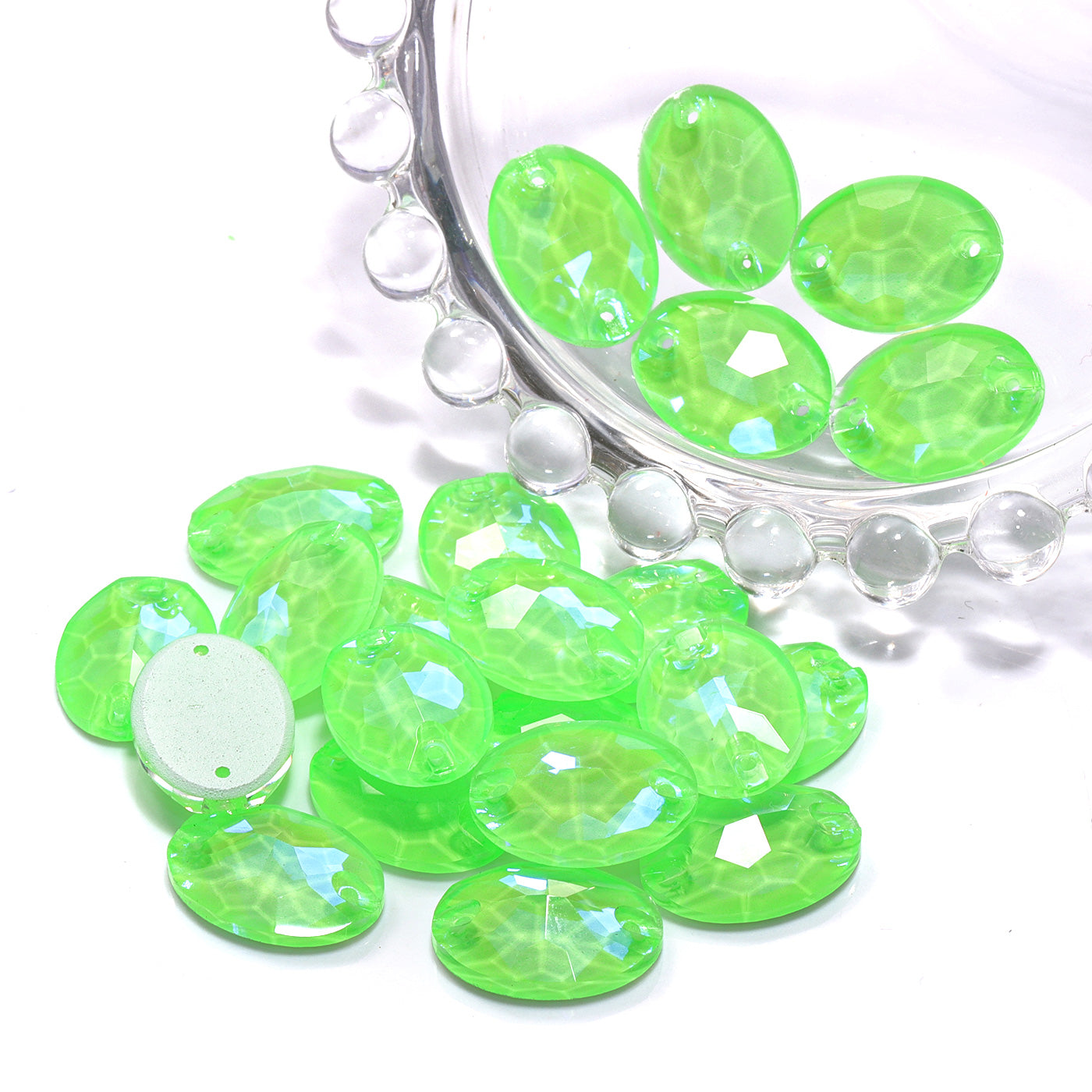 Electric Neon Peridot Oval Shape High Quality Glass Sew-on Rhinestones