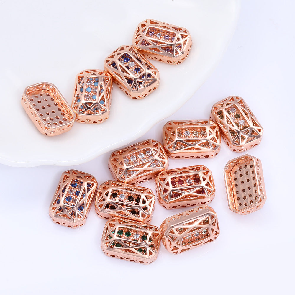 Octagon Shape Rose Gold Plated High-Quality Sew-on Alloy Charms Inlaid Cubic Zirconia