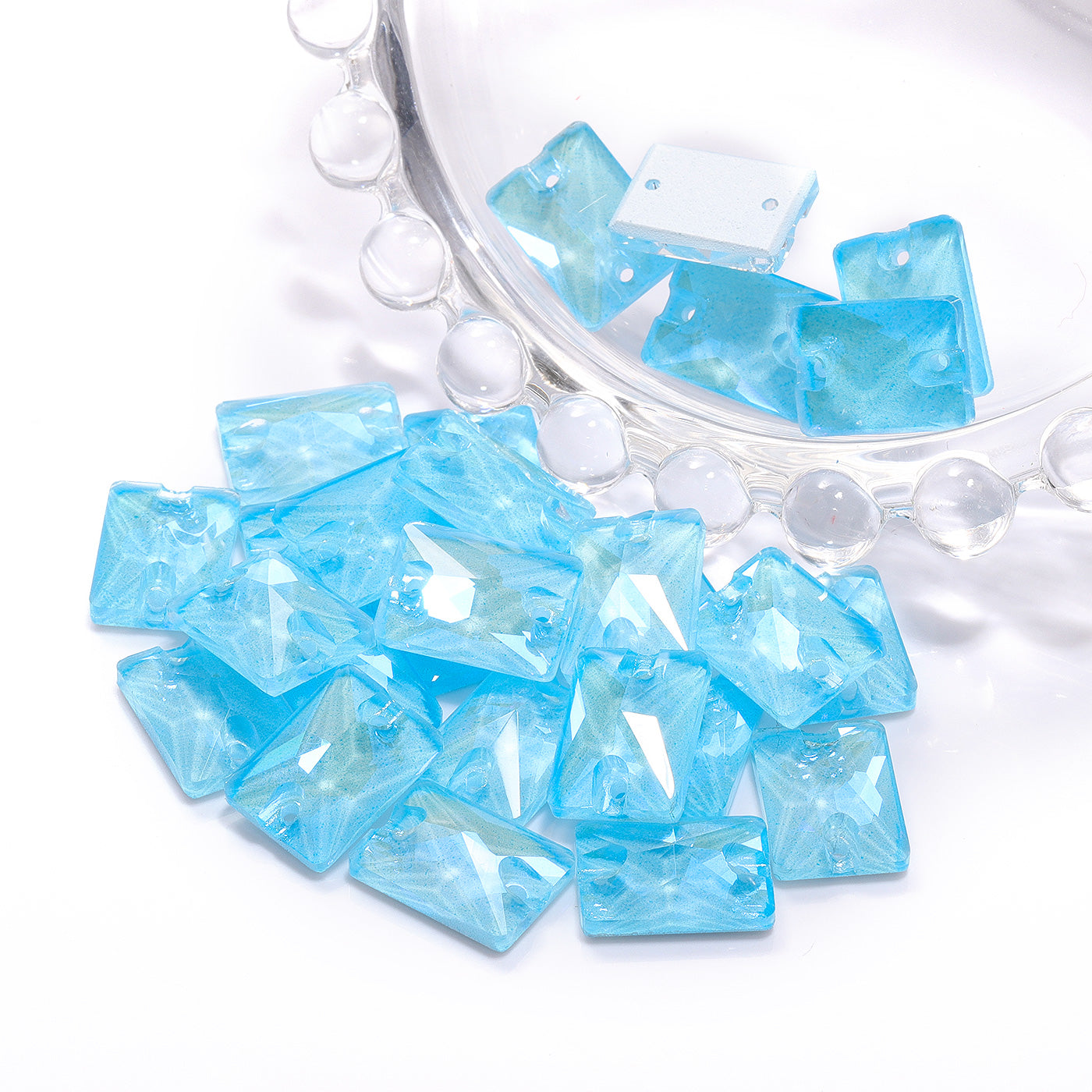 Electric Neon Aquamarine Rectangle Shape High Quality Glass Sew-on Rhinestones