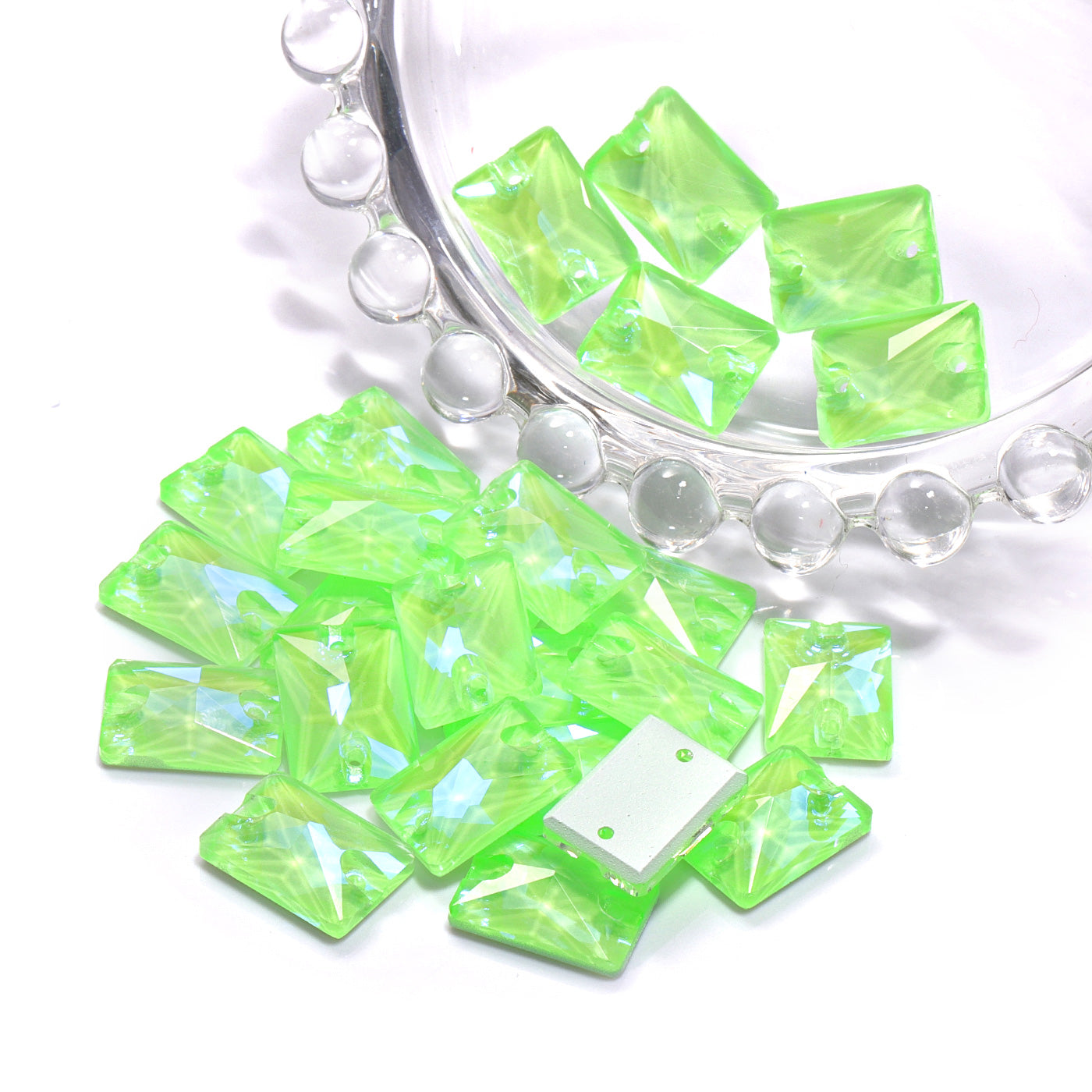 Electric Neon Peridot Rectangle Shape High Quality Glass Sew-on Rhinestones