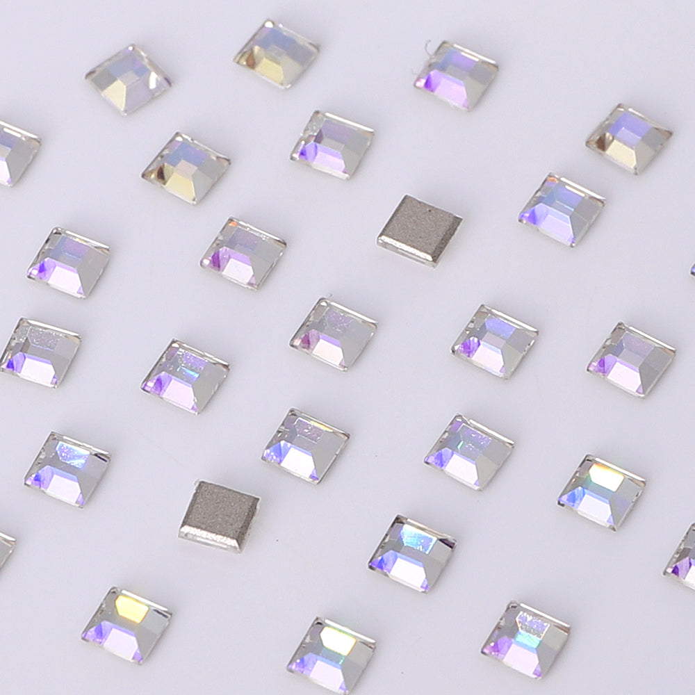 Square Shape Multi Colors Small Size Glass Beveled Flat Back Fancy Rhinestones For Nail Art